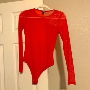 Sexy red mesh body suit